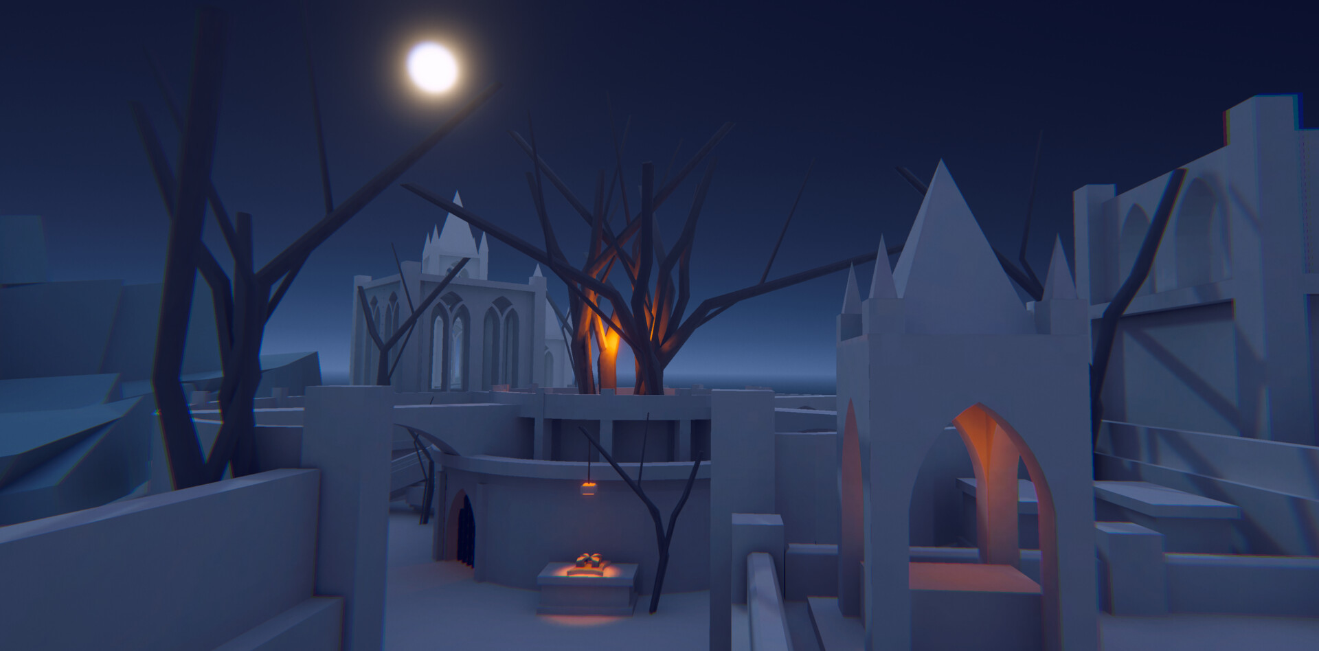 Lighting Navigation — moonlit courtyard